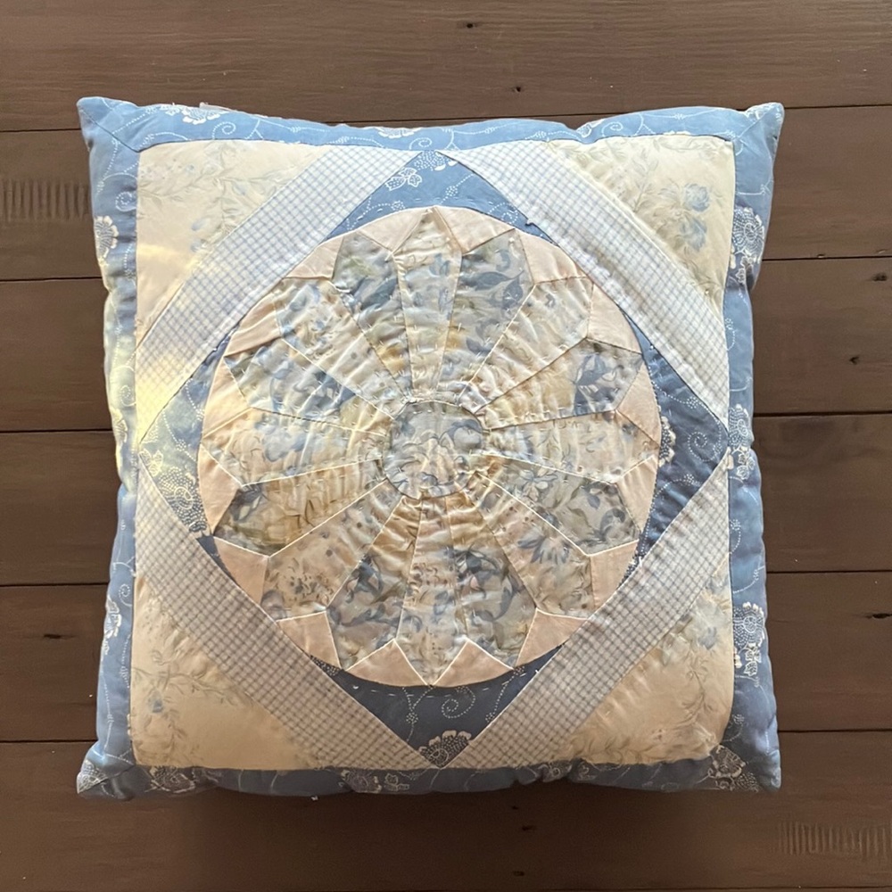 Blue and Cream Quilted Throw Pillow
